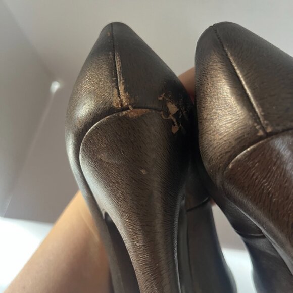 Yves Saint Laurent YSL Paris Metallic Bronze Leather Platform Peep Toe US 7.5 - Picture 4 of 11